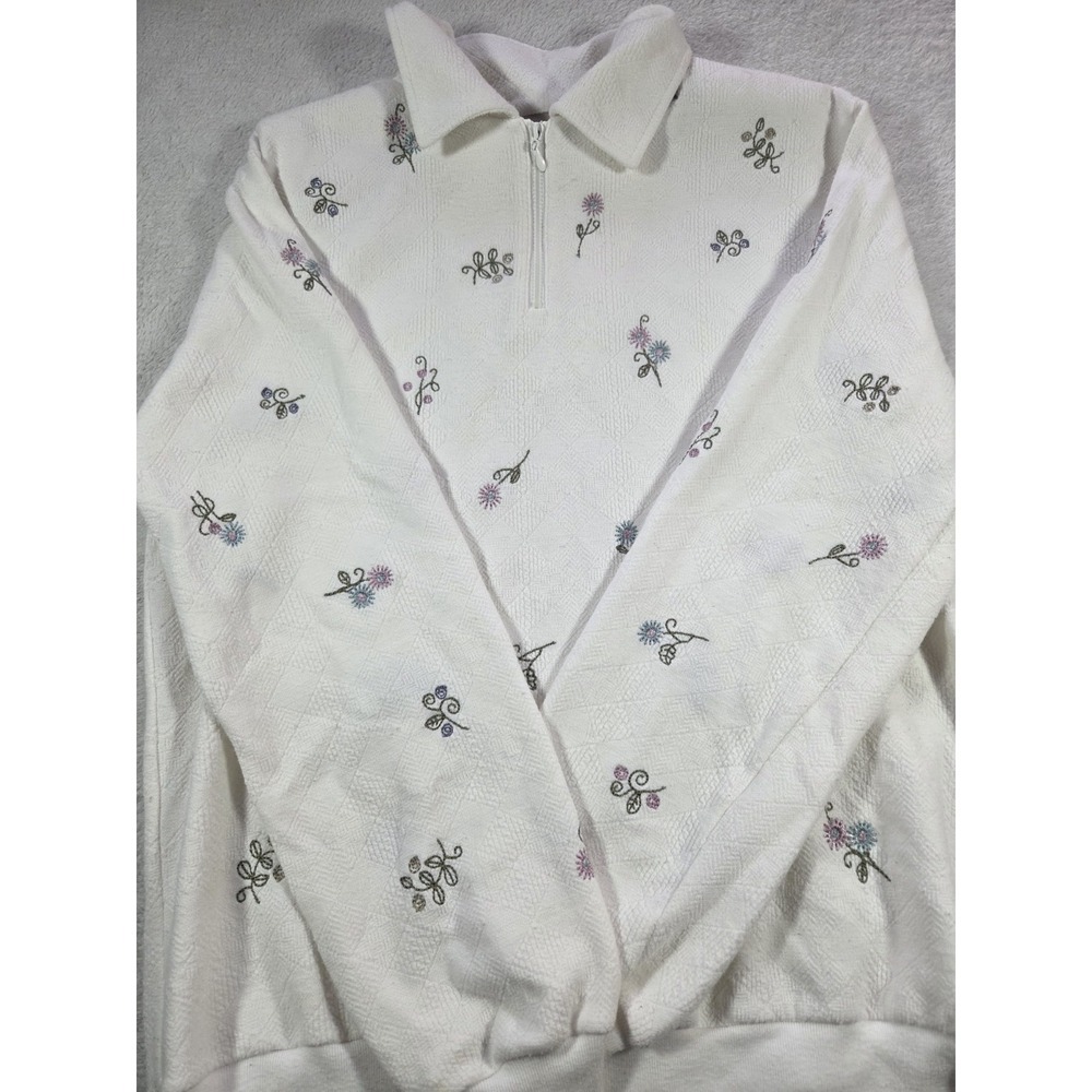 TEODI Vintage Floral Embroidered Quarter Zip Sweatshirt Womens Small Cottagecore - Picture 1 of 7